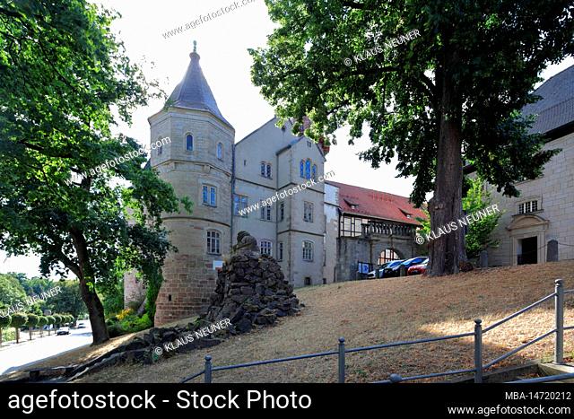 Bertholdsburg Castle, museum, castle complex, house facade, village view, summer, Schleusingen, Thuringia, Germany, Europe