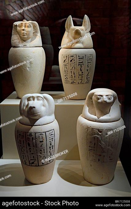 Canopic vessels for storing the viscera, ca. 1400 BC, Egyptian Museum, Neues Museum, Museum Island, Berlin, Germany, Europe