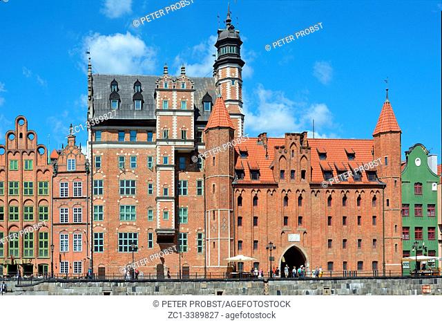 Cityscape of Gdansk at the river Motlawa with the Saint Marys gate - Poland