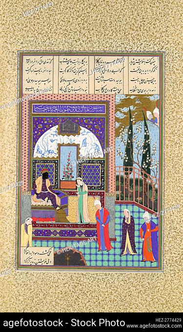 Siyavush Stands Accused by Sudaba before Kai Kavus, Folio 163v.., ca. 1530-35. Creator: 'Abd al-Vahhab