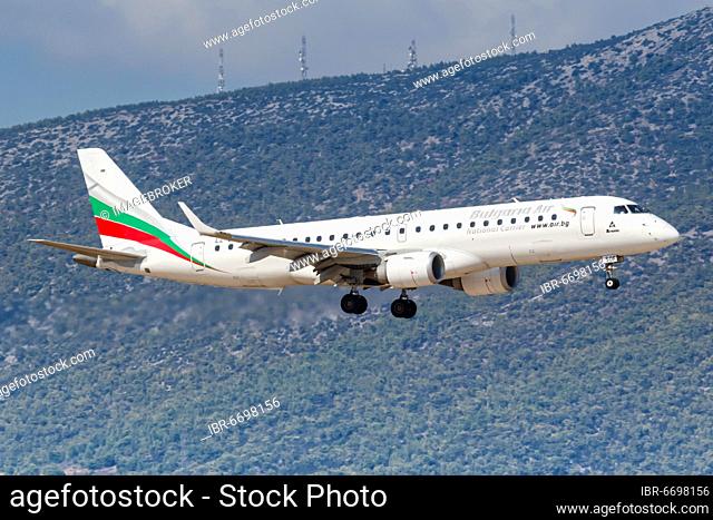An Embraer 190 aircraft of Bulgaria Air with registration LZ-SOF at Athens Airport, Greece, Europe