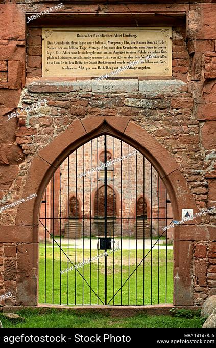 gate of the ruined limburg an der haardt monastery, former benedictine abbey, german wine route, bad dürkheim, rhineland-palatinate, germany