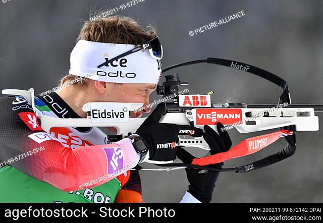 11 February 2020, Italy, Antholz: Biathlon: World Championship, training. Tarjei Bö from Norway trains at the shooting range