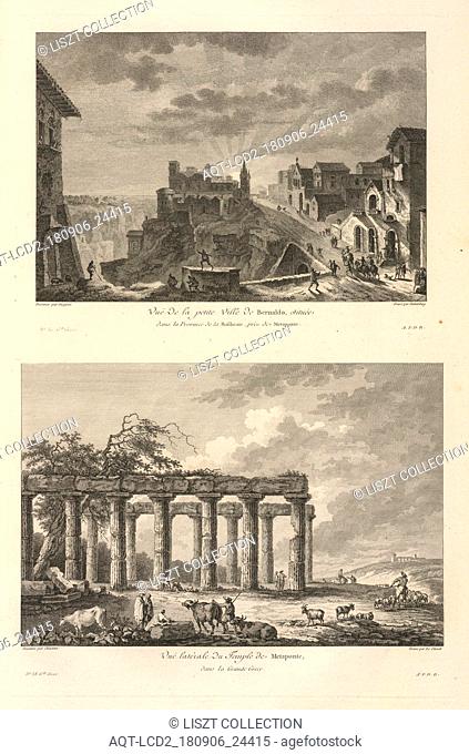 Vuë latérale du Temple de Métaponte, dans la Grande Grêce, Vuë de la petite Ville de Bernaldo, près des Ruines de Métaponte, Voyage pittoresque, ou