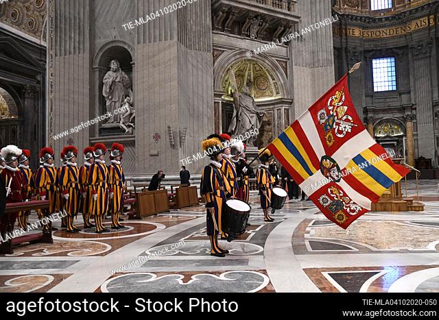 Celebration of the Holy Mass for the new Pontifical Swiss Guards in St. Peter's Basilica. The Pontifical Swiss Guard dates back to the 15th century and has...