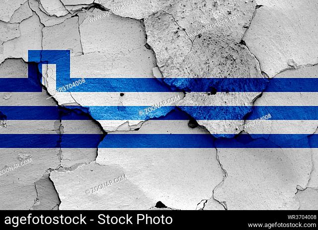 flag of Podgorica painted on cracked wall