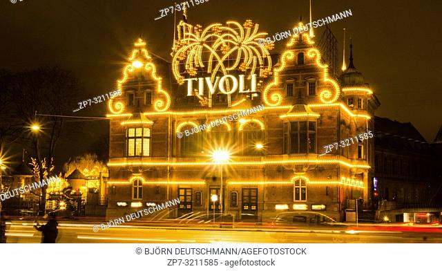 The enlightened Tivoli Garden, Copenhagen, Denmark, during Nighttime and Christmas Time