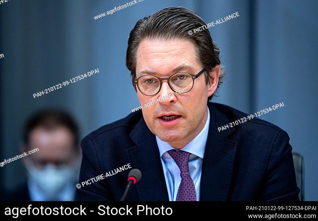 22 January 2021, Berlin: Andreas Scheuer (CSU), Federal Minister of Transport and Digital Infrastructure, is taking part in a questionnaire on transport policy...