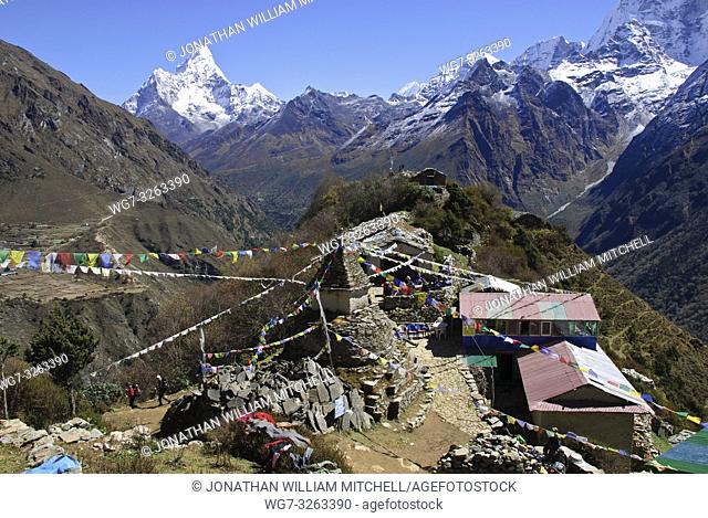 NEPAL Mong La -- Trekkers rest at Mong Pass ( Mong La ) before entering the Gokyo Valley in Khumbu Himalaya in the Everest region of Nepal -- Picture by...