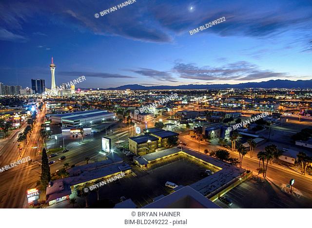 Cityscape at sunset, Las Vegas, Nevada, United States