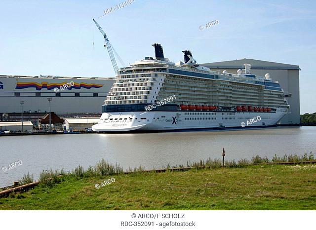 Cruise liner Celebrity Reflection, Meyer wharf, Papenburg, Emsland, Lower Saxony, Germany / Meyer Werft