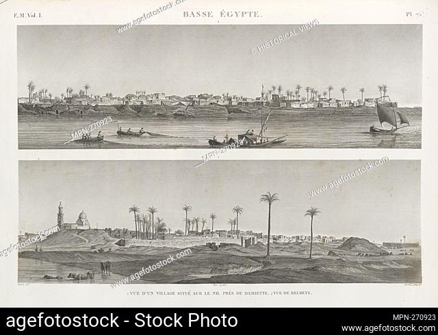 Lower Egypt. 1. View of a village on the Nile near Damiette [Damietta]; 2. View of Belbeys. Jomard, M. (Edme-François), 1777-1862 (Editor)