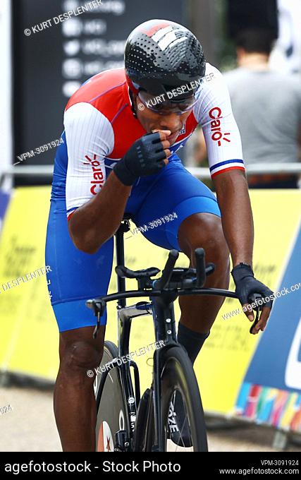 Panama's Christofer Jurado Lopez pictured at the finish of the men elite time trial race, 43, 3 km from Knokke-Heist to Brugge