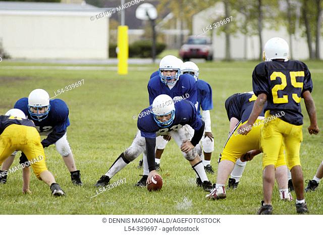 Middle 7th grade school football action between central middle school and Chippewa middle school located in Port Huron, Michigan. USA