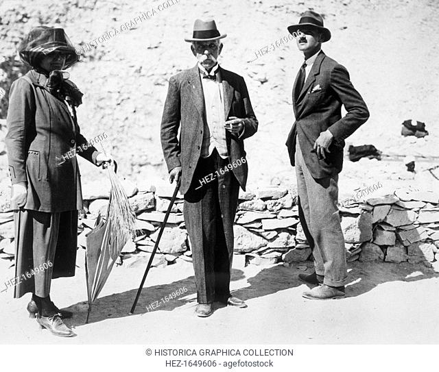Visitors to the Tomb of Tutankhamun, Valley of the Kings, Egypt, 1923. Left to right: Lady Beauchamp, Sir Edward Beauchamp and Mr BC Beauchamp