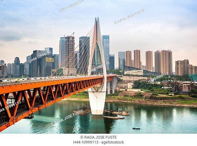 China, Chongqing City, Dajuyuan District Skyline, Qiansimen, bridge over Jialing River
