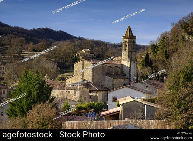 Vidrá  village and church, in Osona (Catalonia, Spain, Pyrenees)