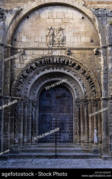 Church of Santa María la Mayor south portal, Romanesque church, Cinco Villas, Aragon, Spain