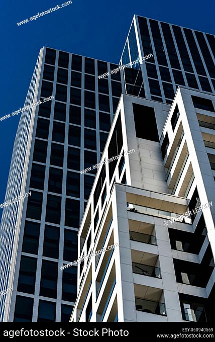 Frankfurt am Main, Hesse - Germany: Abstract view on modern office buildings in the financial district