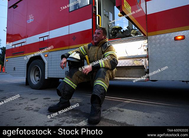 RUSSIA, ROSTOV-ON-DON - JUNE 26, 2023: A firefighter is seen at Rostov-on-Don Zoo hit by fire. The fire covers an area of 300sqm