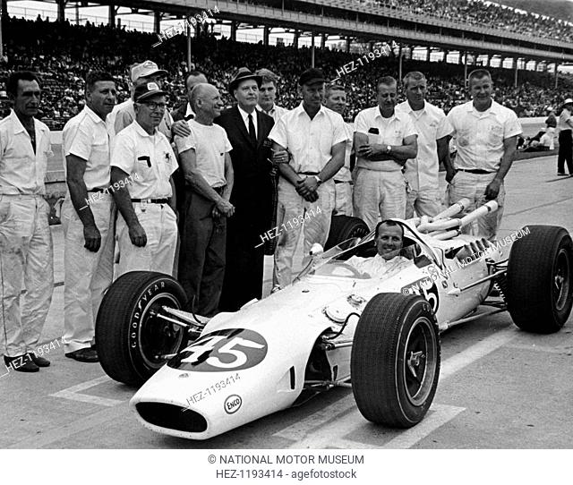 AJ Foyt in Lotus-Ford, Indianapolis 500, Indiana, USA, 1965. AJ Foyt competed a remarkable 35 times in the Indianapolis 500 between 1958 and 1992