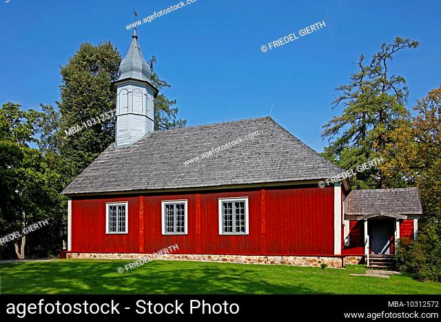 Historic wooden church, 1750, Lutheran parish, on the Kirchberg, memorial for the rose of Turaida, Sigulda or Segewold, Turaida, Krimulda district, Latvia