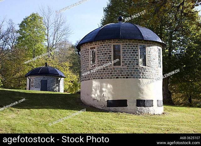 Pavilions at Engelsberg's mill, built of slag stone. Up and down. One has been used as a toilet. UNESCO world heritage. Sweden. Photo