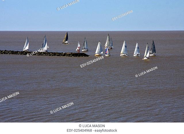 ships in the river rio de la plata near colonia del sacramento uruguay