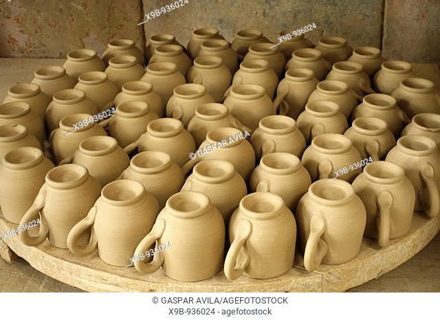 Small pottery coffee cups made using traditional methods in Cerâmica Vieira  Lagoa, Sao Miguel island, Azores, Portugal  These are still drying