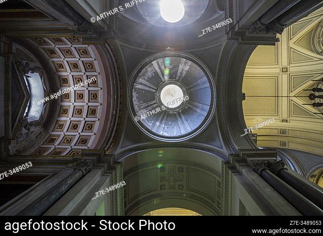 Interior of Palermo Cathedral. Low-angle view of ceiling. Victor Emmanuel Street (Via Vittorio Emanuele), Palermo, Sicily, Italy, Europe