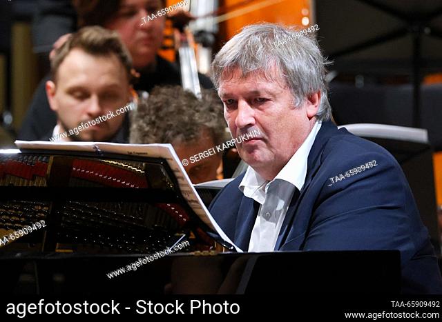 RUSSIA, MOSCOW - DECEMBER 19, 2023: Pianist Boris Berezovsky performs during a concert by the Mariinsky Theatre Orchestra at Zaryadye Concert Hall