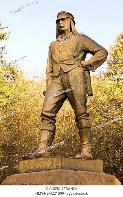 Zimbabwe, Matabeleland North Province, David Livingstone statue at the edge of Victoria Falls
