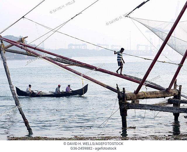 Fishermen at work, Cochin, Kerala, India