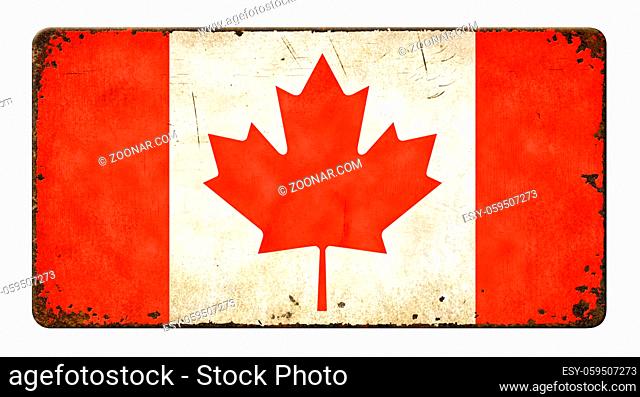 Vintage metal sign on a white background - Flag of Canada