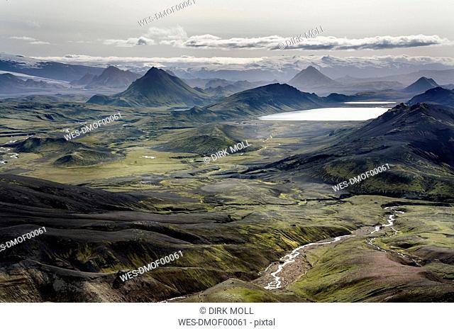 Iceland, South West, View from Laugavegur trail from Landmannalaugar to Porsmoerk