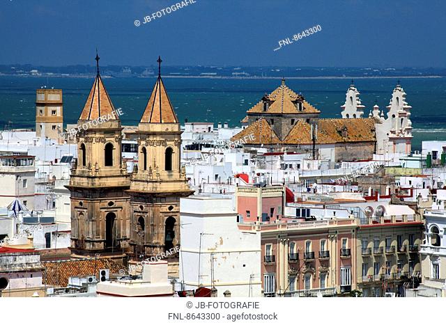 View from Torre Tavira to old town, Cadiz, Andalusia, Spain, Europe