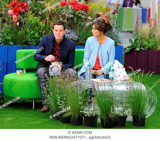 Alex Jones and Matt Baker seen filming the One Show out in London at BBC Studios. the studio made into a garden for The Great Chelsea Garden Challenge