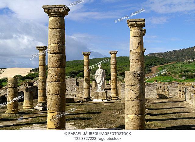 Tarifa (Cádiz) Spain. Columns of the Palace of Justice (judicial basilica) in the archaeological site of Baelo Claudia