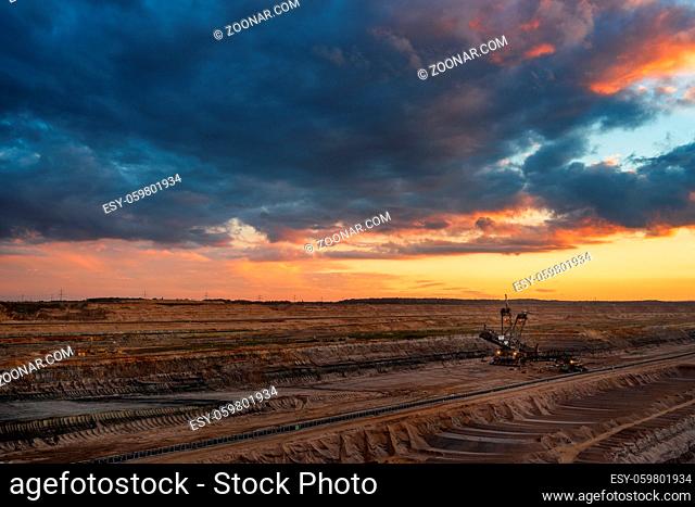 Hambach surface mine at sunset