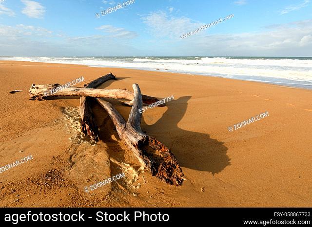 Sandy beach along the Atlantic Ocean in the morning in France
