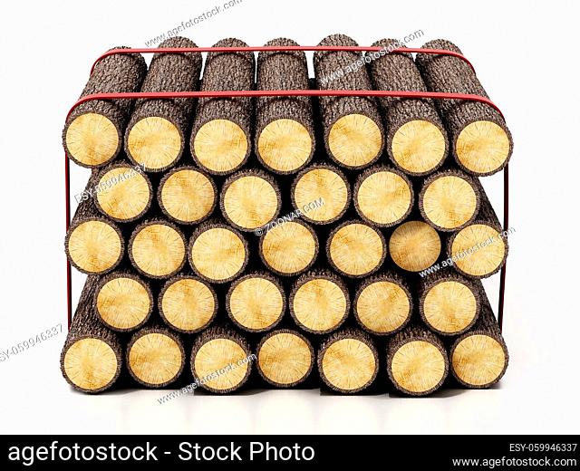 Heap of logs isolated on white background. 3D illustration