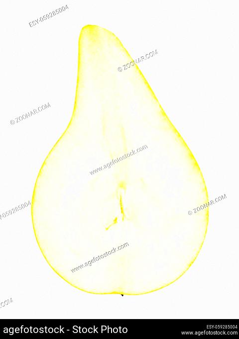 half of fresh conference pear, isolated on white