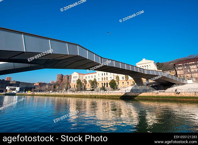 Bilbao cityscape, Bridge over Ria Nervion, Bilbao, Basque Country, Spain