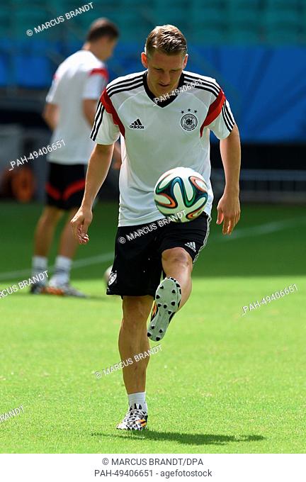 Bastian Schweinsteiger in action during a training session of the German national soccer team at the Arena Fonte Nova Stadium in Salvador da Bahia, Brazil