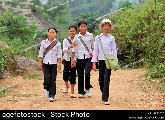 Young girls in small mountain village, Sapa region, sapa, vietnam