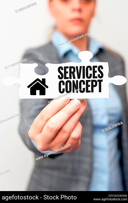 Inspiration showing sign Services Concept, Business overview mediate between customer needs and company strategic intent Businesswoman Find Strategy For...