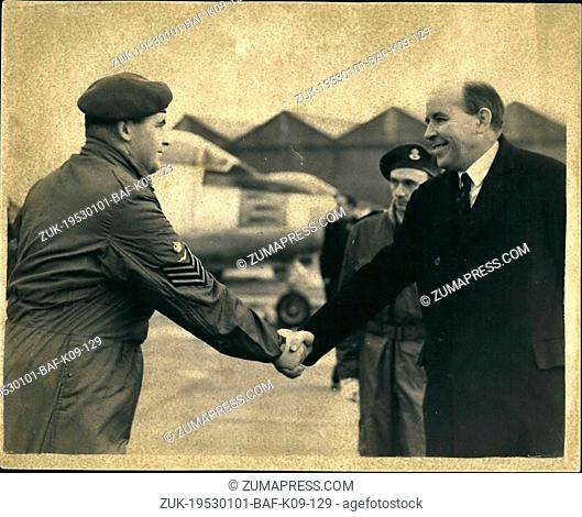 Jan. 01, 1953 - Candian Sabre Jets handed over to R.A.F. commissioner greets F/Sgt. From Edinburgh. A squedron of North American F