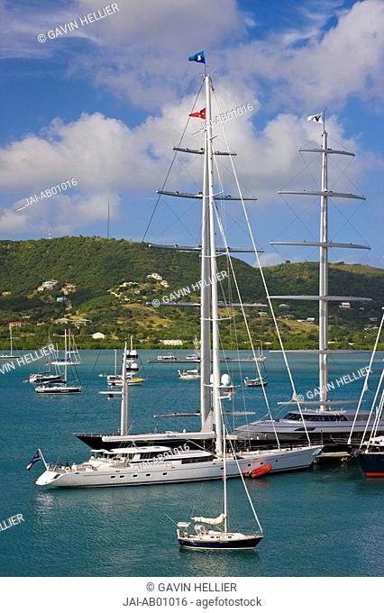 Caribbean, Antigua, Yachts moored in English Harbour, Nelson's Dockyard