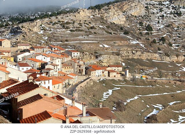 wonderful winter in snowfall day. Gudar village in Teruel Aragon Spain