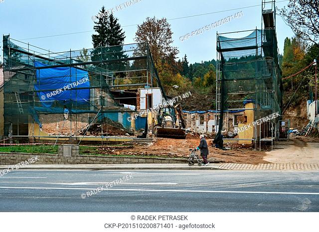 The first step of reconstruction birthplace of automobile designer Ferdinand Porsche is demolition of non-original extensions in Liberec - Vratislavice nad...